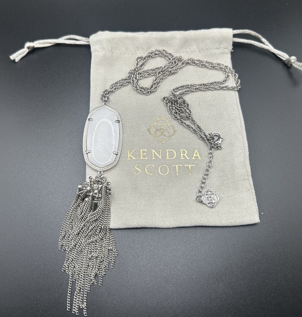 Kendra Scott White/Mother of Pearl Silver Tassel Rayne 30"-32" Pendant Necklace